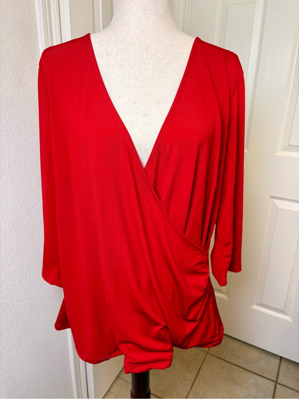 Arna York Ruby Red Faux Wrap Drape Blouse Top Business Casual Plus Size 20 NWT